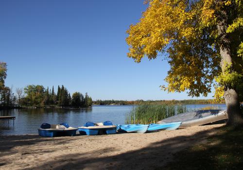 Canoes and paddle boats on the beach